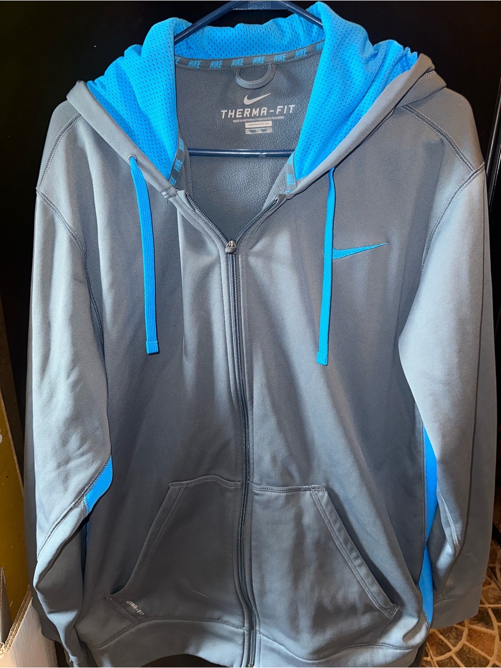 Nike Therma-FIT Men's Gray & Blue Full-Zip Hoodie Size XXL